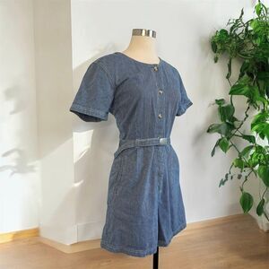Vintage Blue Pinstripe Short-Sleeve Romper Jumpsuit